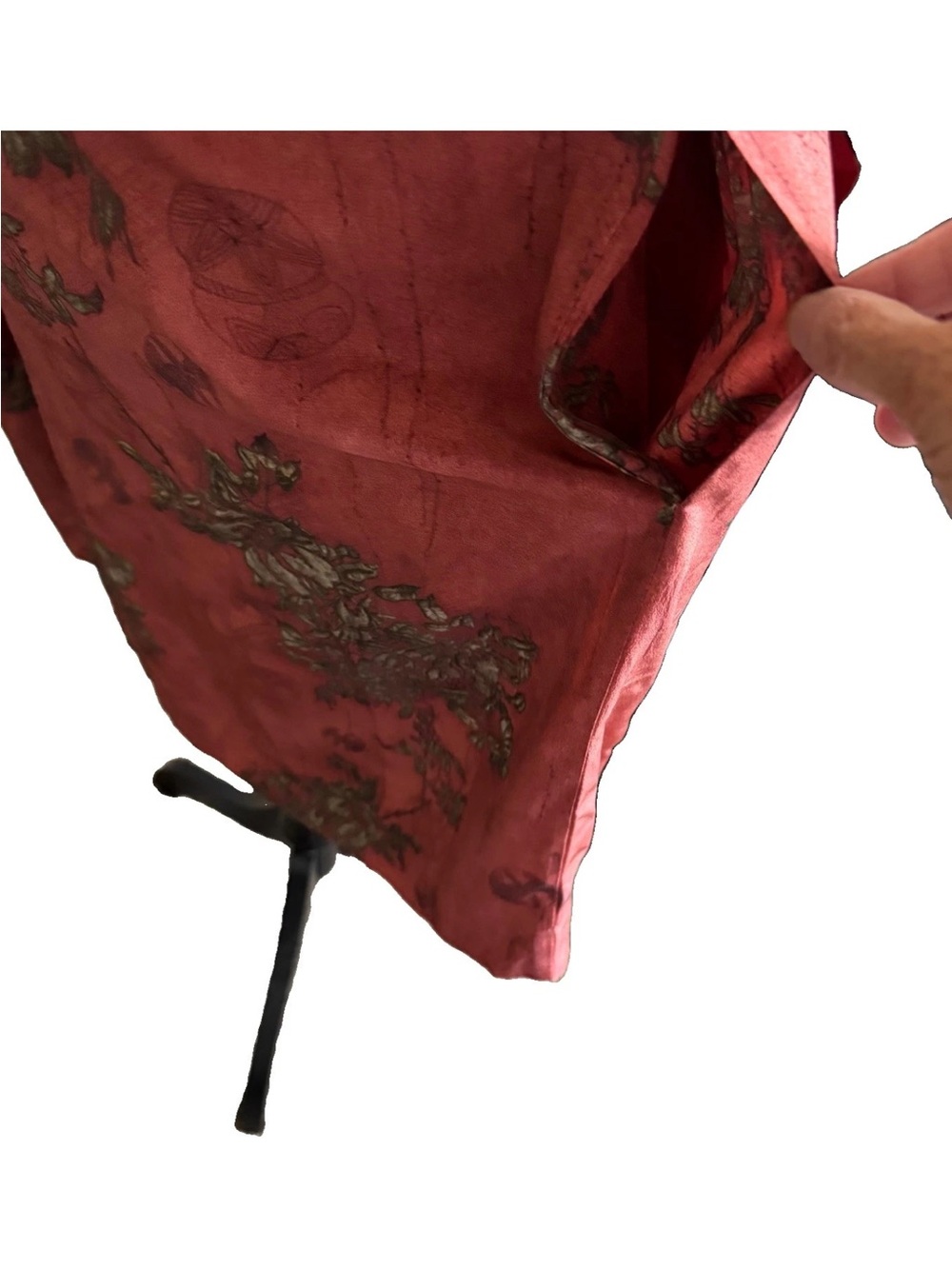 Peruvian Connection 100% Silk A-Line Dress 10 Red Asian Floral V Neck Pockets - Picture 6 of 10